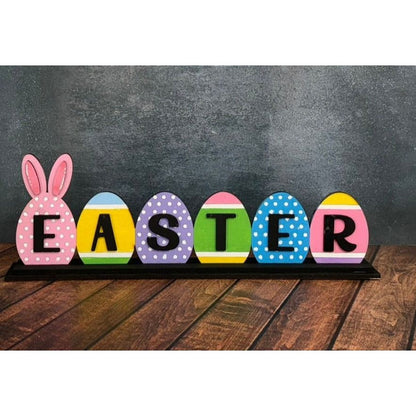 Easter Egg Shelf Sitter Sign, Wooden Bunny Egg Decor, Spring Tiered Tray Tabletop Decor Easter Shelf Sitter