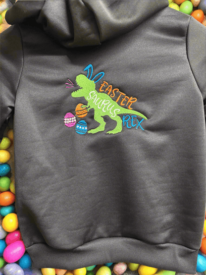 Easter-Saurus-Rex Zip Hoodie | Cute Dinosaur Design | Unisex Comfortable Hoodie for Spring Celebrations & Gift Ideas