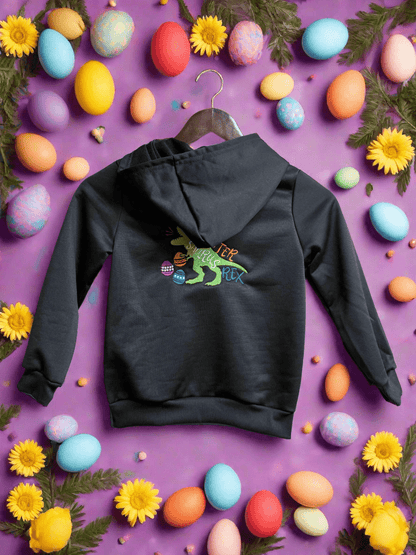 Easter-Saurus-Rex Zip Hoodie | Cute Dinosaur Design | Unisex Comfortable Hoodie for Spring Celebrations & Gift Ideas