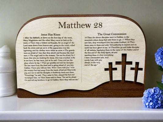 Easter Story Matthew 28 Sign | Christian Faith Decor | Religious Home & Garden Art | Inspirational Wall Art