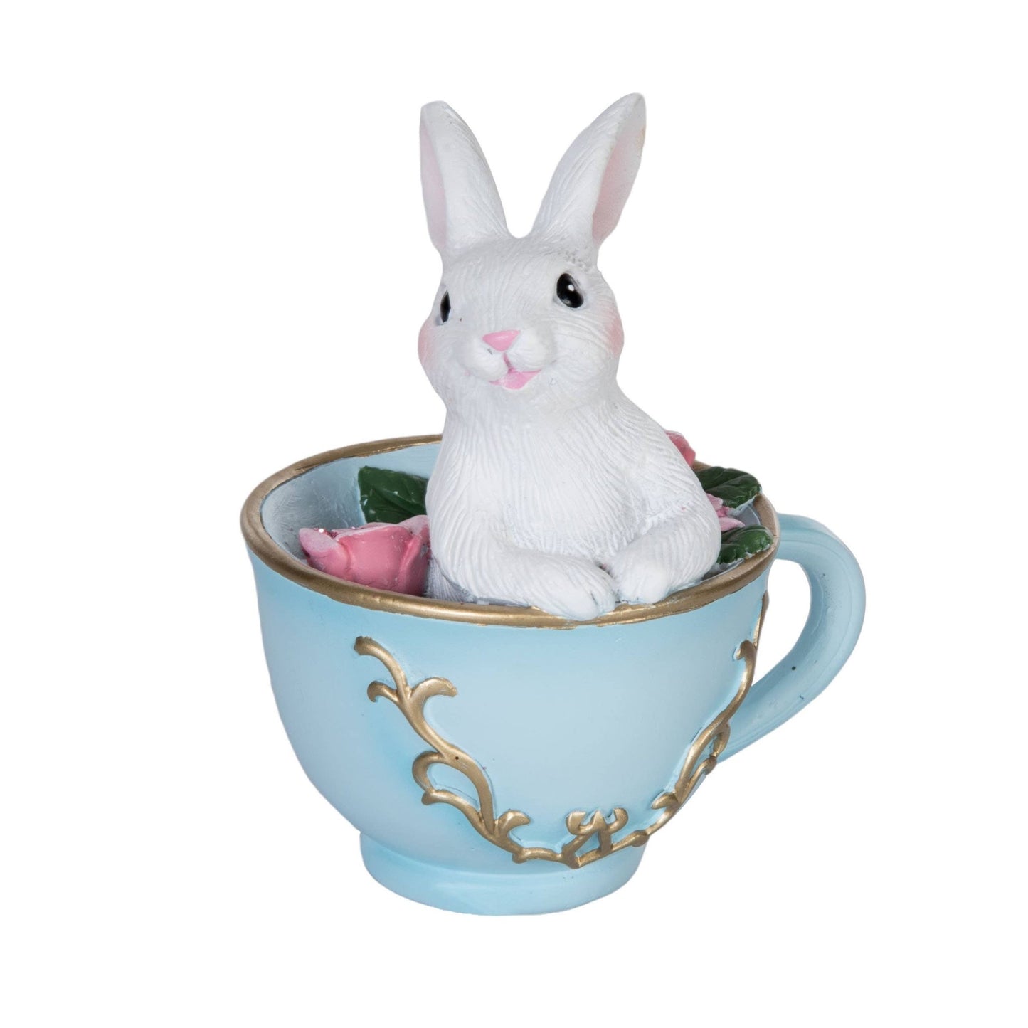 Easter White Bunny In Tea Cup Decorative Figurine - Nifty Decor & More