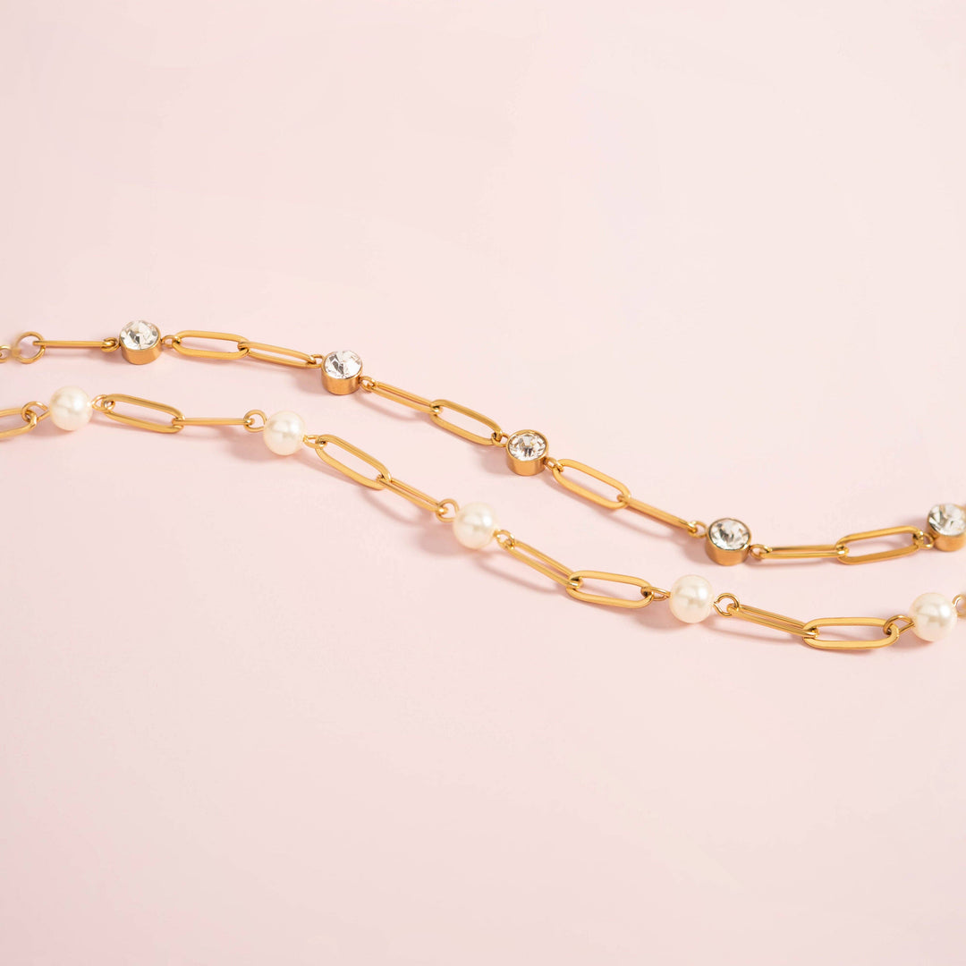 18K Gold PVD Station Stone Stone Paperclip Chain Bracelet Bracelet Chain