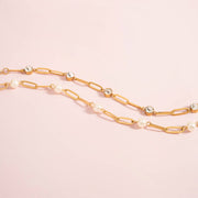 18K Gold PVD Station Stone Stone Paperclip Chain Bracelet Bracelet Chain