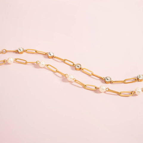 18K Gold PVD Station Stone Stone Paperclip Chain Bracelet Bracelet Chain