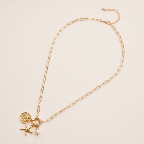 Starfish Charm Necklace with Delicate Pearl, Sea-Inspired Gold Dipped Necklace for Casual & Dressy Looks, Ideal Birthday Gift charm necklace