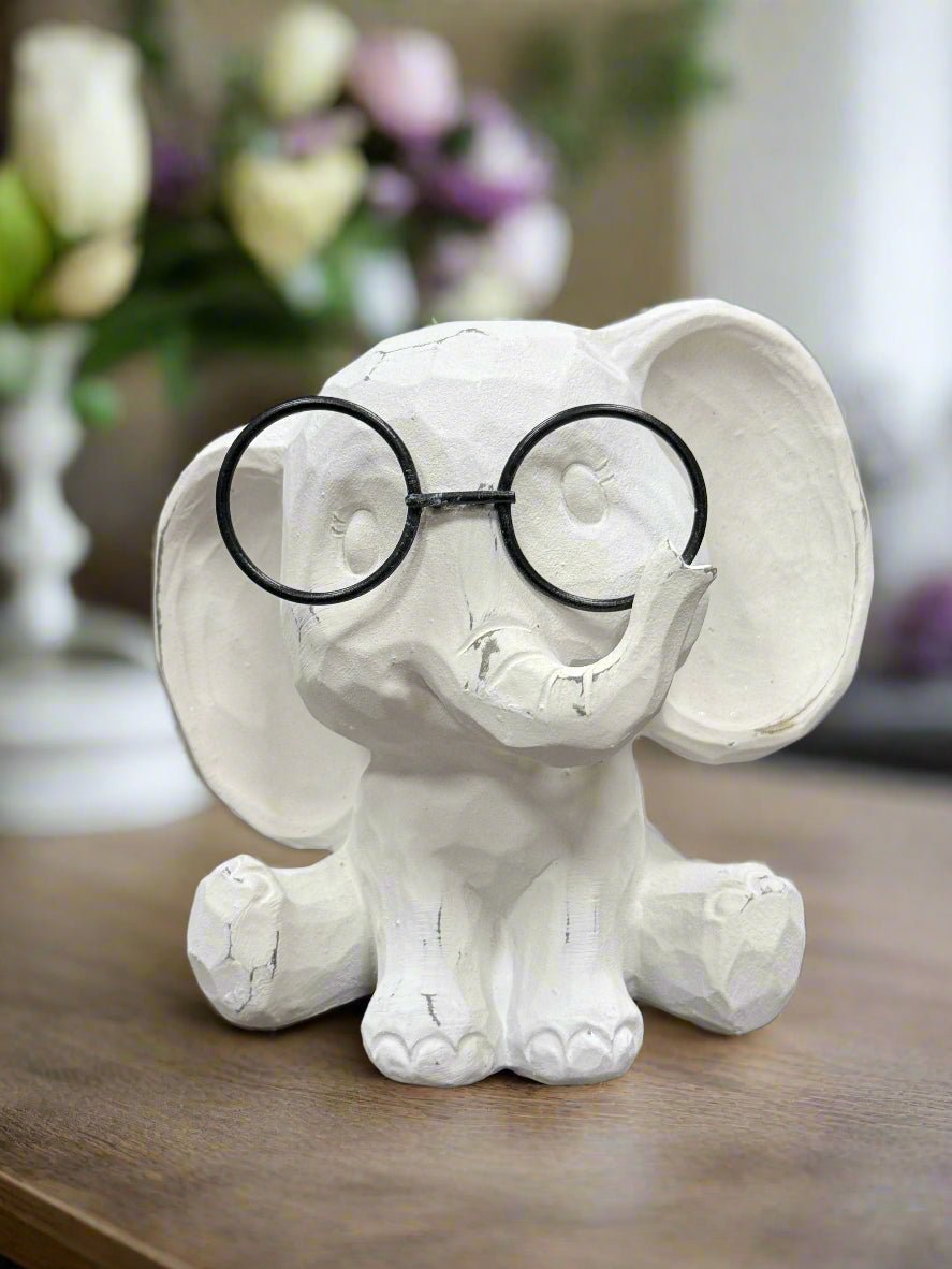 Elephant with Glasses - 6.25" Cute Resin Statue | Farmhouse Spring Decor | Adorable Home Accent for Animal Lovers - Nifty Decor & More