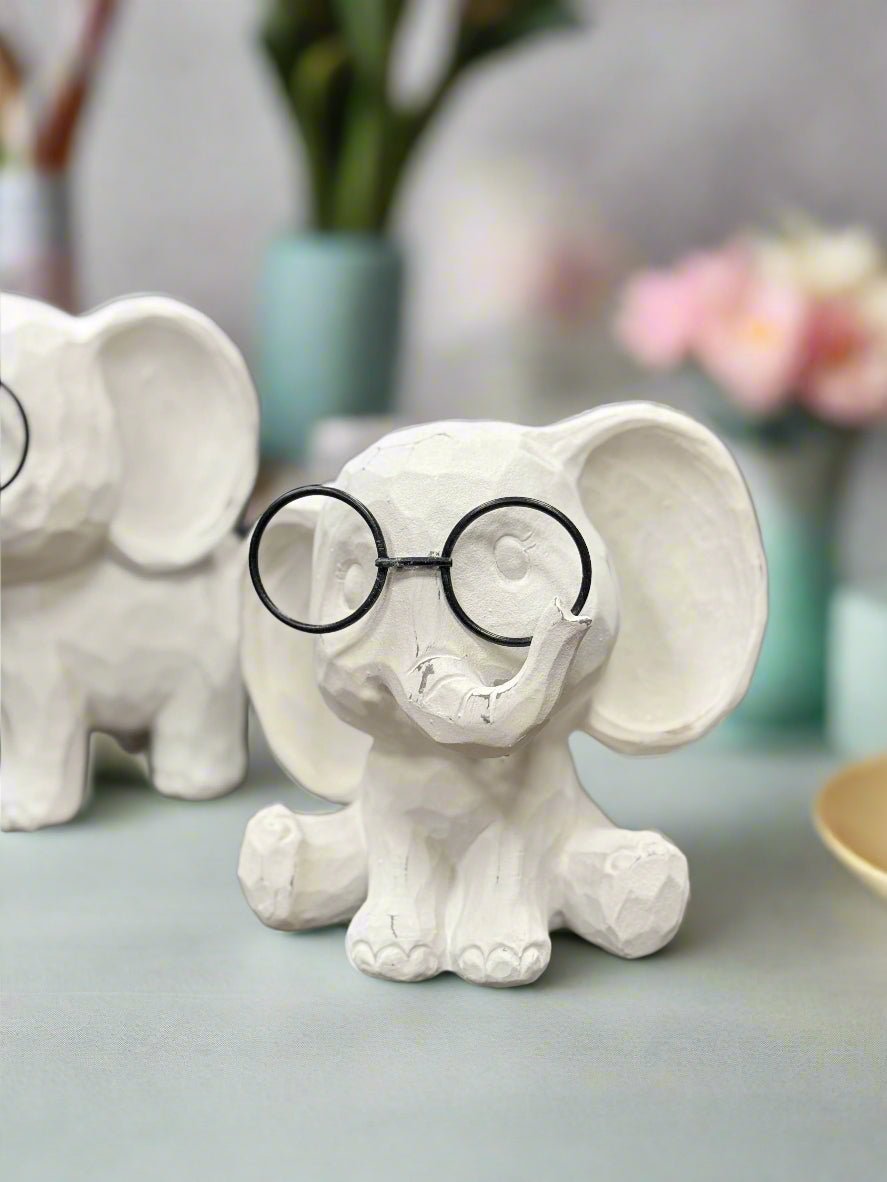 Elephant with Glasses - 6.25" Cute Resin Statue | Farmhouse Spring Decor | Adorable Home Accent for Animal Lovers - Nifty Decor & More