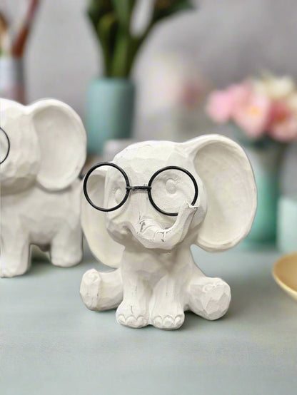 Elephant with Glasses - 6.25" Cute Resin Statue | Farmhouse Spring Decor | Adorable Home Accent for Animal Lovers - Nifty Decor & More