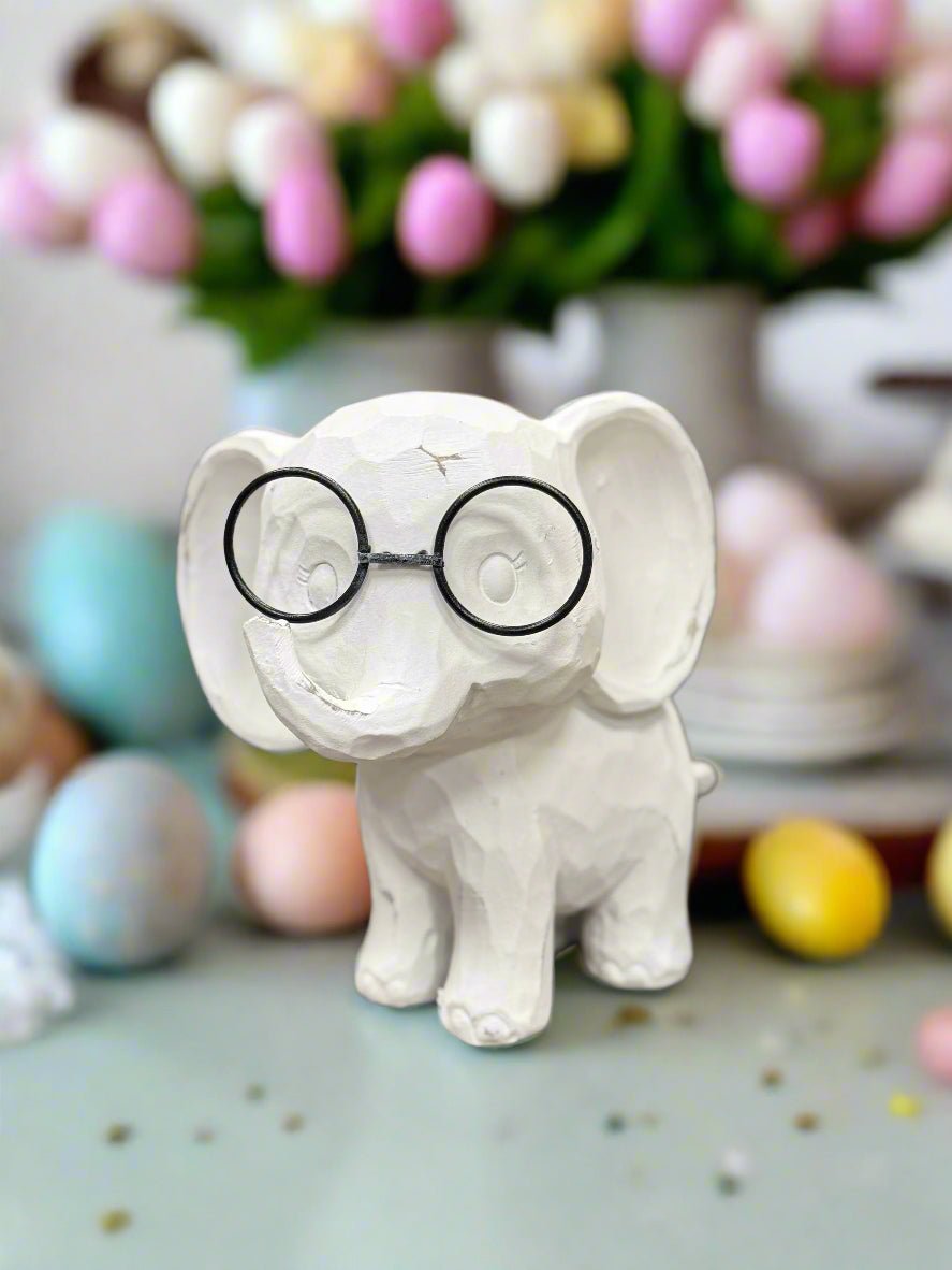 Elephant with Glasses - 6.25" Cute Resin Statue | Farmhouse Spring Decor | Adorable Home Accent for Animal Lovers - Nifty Decor & More