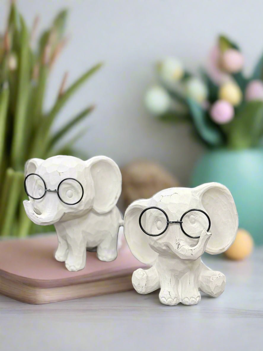 Elephant with Glasses - 6.25" Cute Resin Statue | Farmhouse Spring Decor | Adorable Home Accent for Animal Lovers - Nifty Decor & More