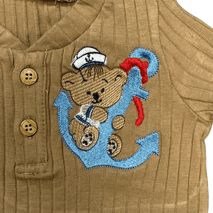 Embroidered Bear and Anchor Baby Boy Outfit Set, 2 - Piece Onesie and Shorts, Stylish & Comfy Baby Clothes, Newborn Gift Idea - Nifty Decor & More