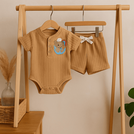 Embroidered Bear and Anchor Baby Boy Outfit Set, 2 - Piece Onesie and Shorts, Stylish & Comfy Baby Clothes, Newborn Gift Idea - Nifty Decor & More