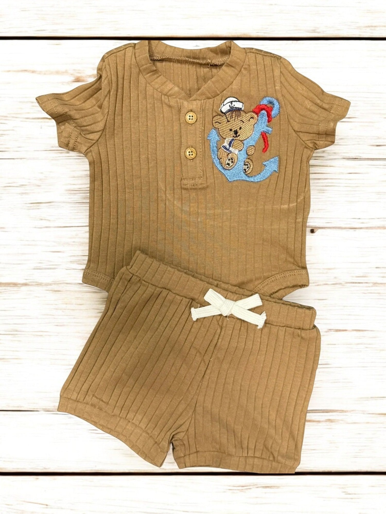 Embroidered Bear and Anchor Baby Boy Outfit Set, 2 - Piece Onesie and Shorts, Stylish & Comfy Baby Clothes, Newborn Gift Idea - Nifty Decor & More