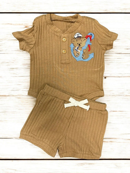 Embroidered Bear and Anchor Baby Boy Outfit Set, 2 - Piece Onesie and Shorts, Stylish & Comfy Baby Clothes, Newborn Gift Idea - Nifty Decor & More