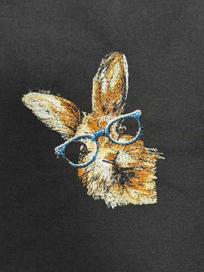 Embroidered Black Tote Bunny Glasses