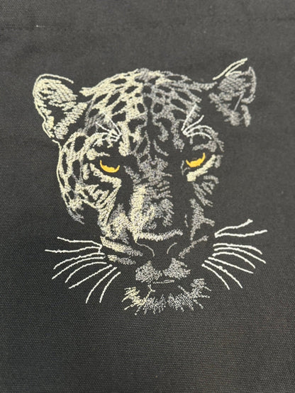 Embroidered Black Tote Leopard