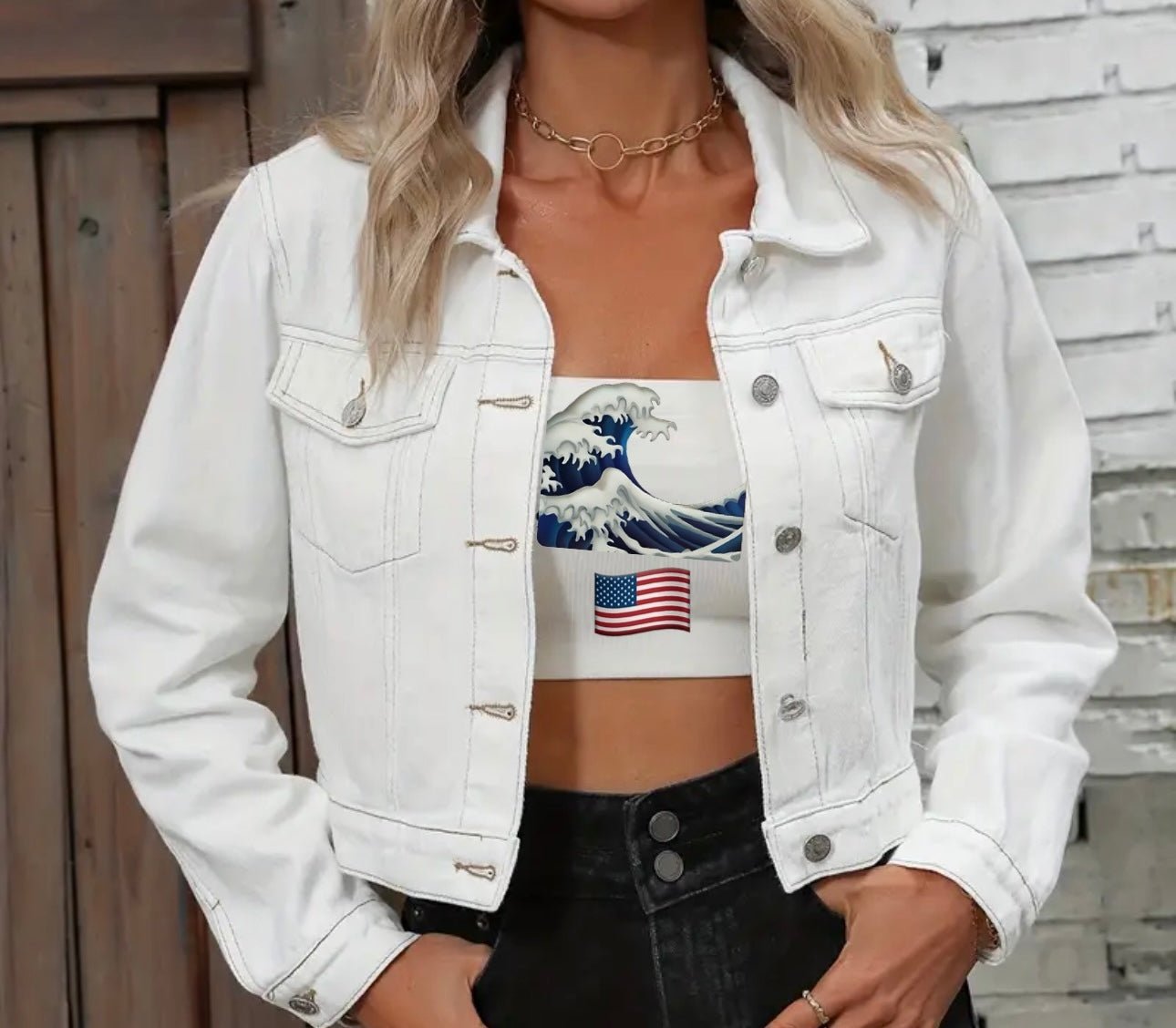 Embroidered Denim Jacket denim jacket XS White Long Sleeve