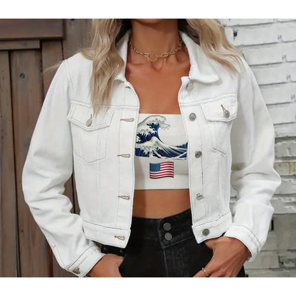 Embroidered Rooster Denim Jacket denim jacket XS White