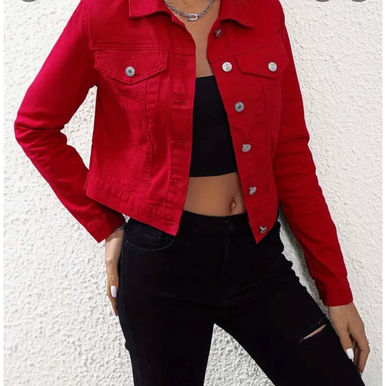 Embroidered Rooster Denim Jacket denim jacket XS Red