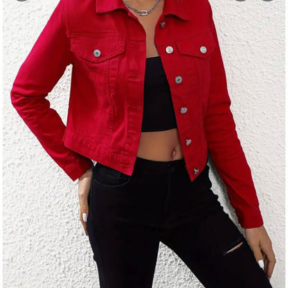 Embroidered Rooster Denim Jacket denim jacket XS Red