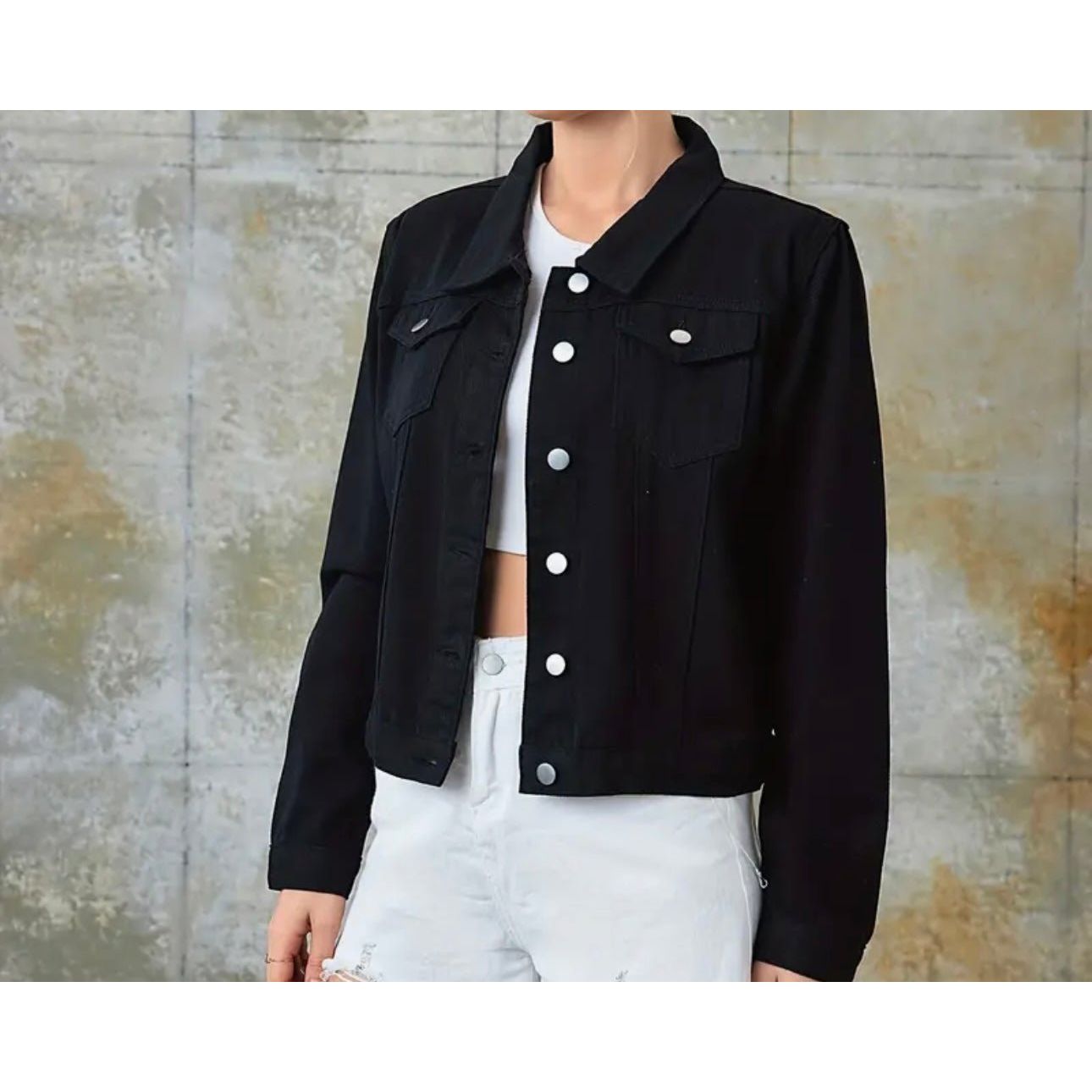 Embroidered Rooster Denim Jacket denim jacket XS Black