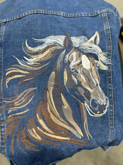 Embroidered Horse (Dusty) Denim Jacket