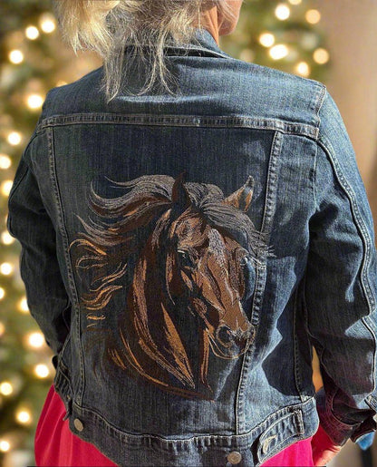 Embroidered Horse (Dusty) Denim Jacket