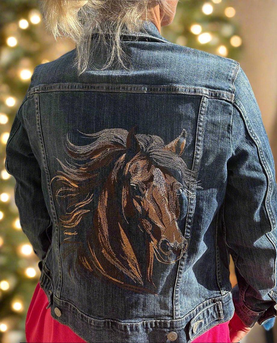 Embroidered Horse (Dusty) Denim Jacket - Nifty Decor & More