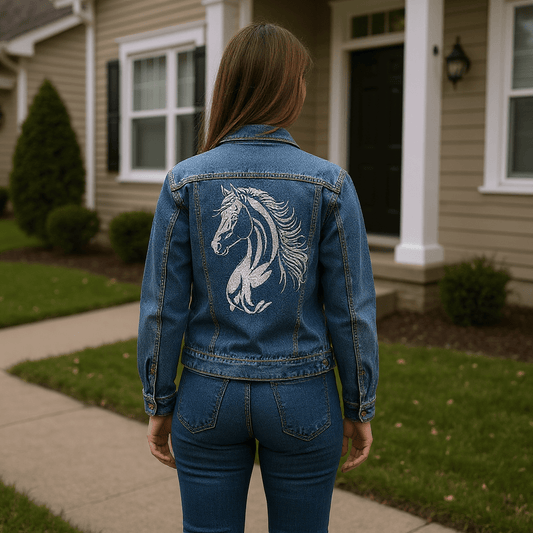 Embroidered Horse (Rocky) Denim Jacket - Nifty Decor & More