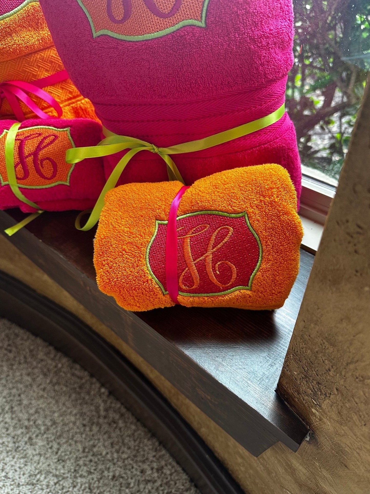 Embroidered Orange and Pink Bath Towel Set - Nifty Decor & More