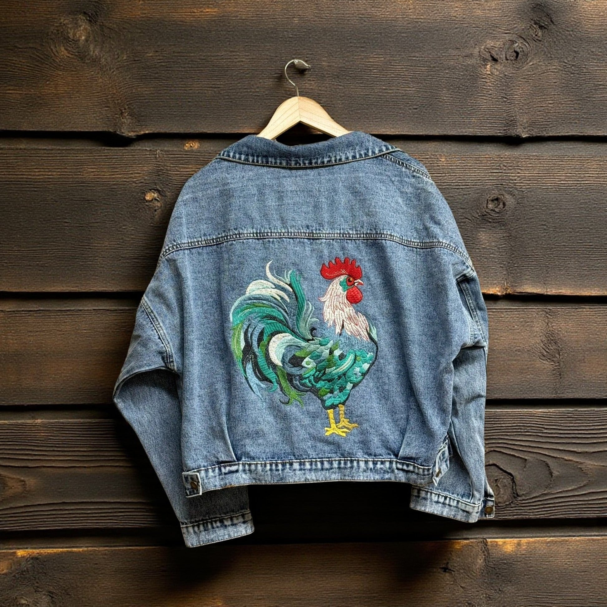 Embroidered Rooster Denim Jacket - Nifty Decor & More
