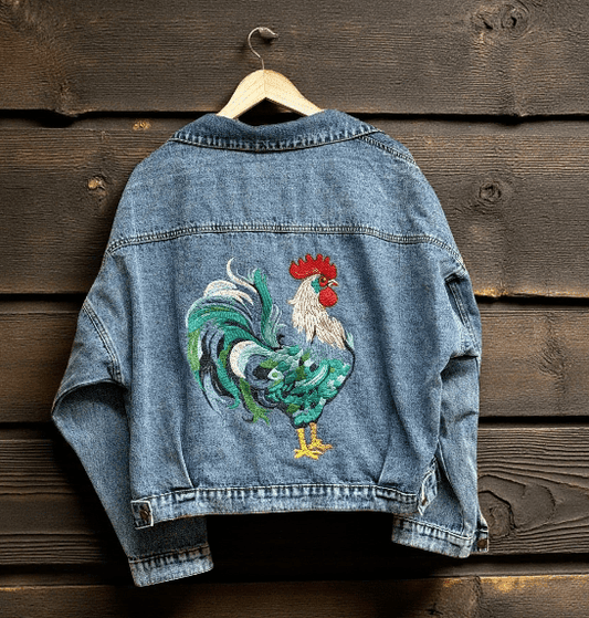 Embroidered Rooster Jacket denim jacket