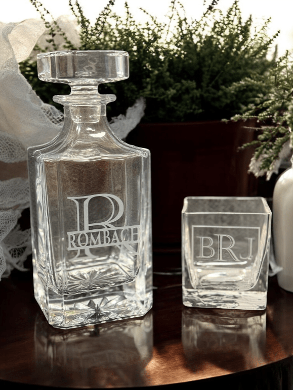 Engraved Decanter Set with 2 Glasses, Unique Personalized Drinkware, Perfect Wedding or Housewarming Gift Gifts