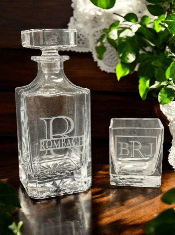 Engraved Decanter Set with 2 Glasses, Unique Personalized Drinkware, Perfect Wedding or Housewarming Gift Gifts