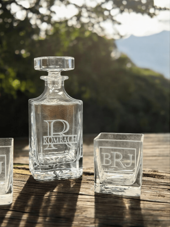 Engraved Decanter Set with 2 Glasses, Unique Personalized Drinkware, Perfect Wedding or Housewarming Gift Gifts