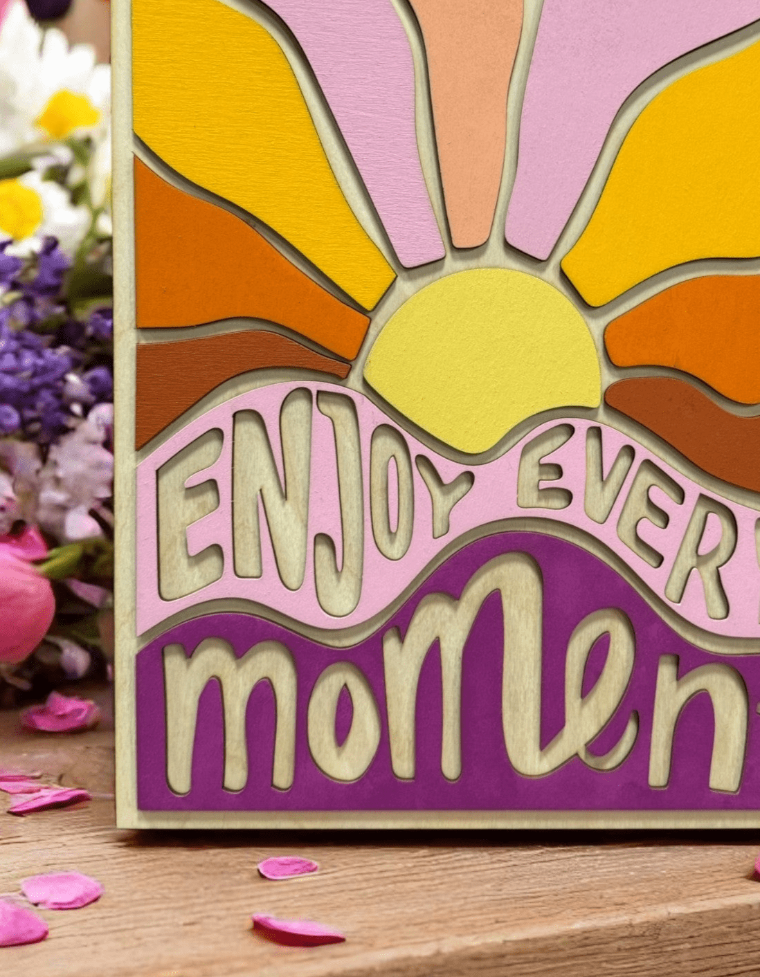 Enjoy Every Moment Colorful Wall Decor, Vibrant Pink Yellow Orange Sunset Artwork, Cheerful Inspiration Gift for Home - Nifty Decor & More