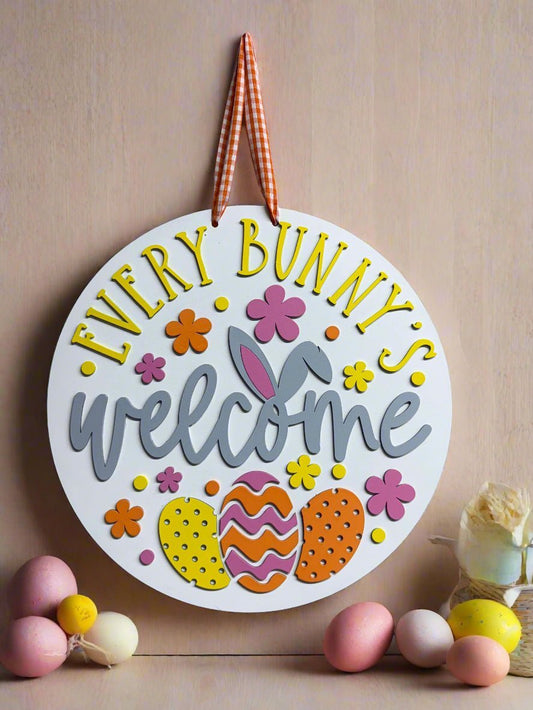 Every Bunny’s Welcome Hanger | Colorful Spring Easter Wall Decor | Cute Bunny Decor for Home - Nifty Decor & More