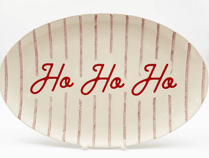 Extra Large 18" Red & White Ticking "Ho Ho Ho" Platter - Nifty Decor & More