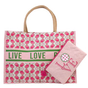 Pickleball & Tennis Juco Tote Bag, Trendy Sports Carryall, Great for On-the-Go, Awesome Gift for Sporty Souls Tote Bag Pink/Green/White
