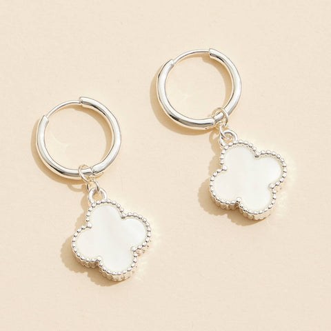 Flower Shape Shell Charm Hoop Earrings