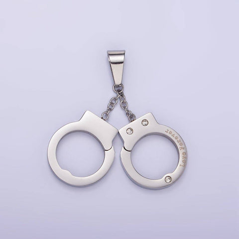 Stainless Steel Hand Cuff Charms Pendant in Gold & Silver | P1448 Silver