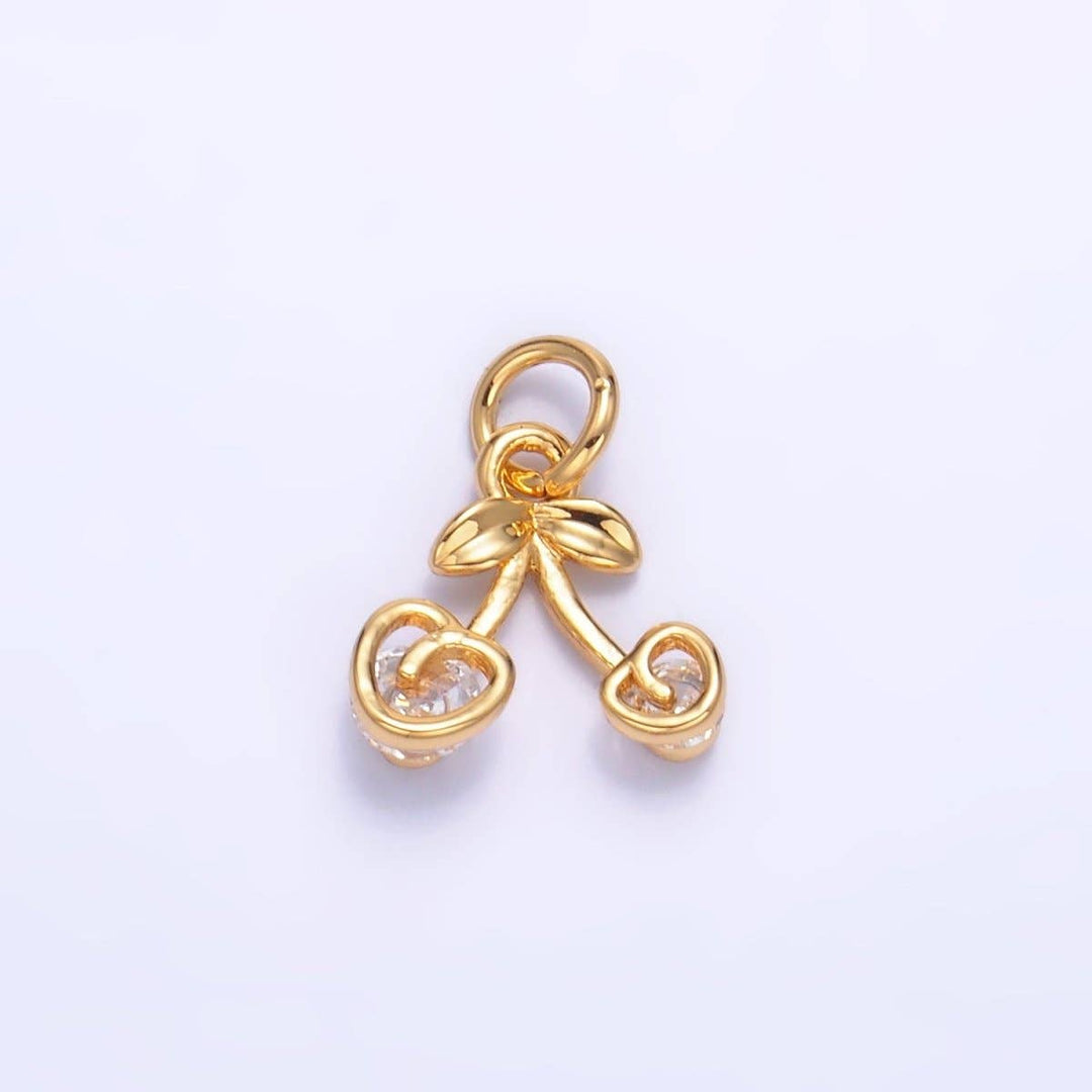 Heart Cherry Fruit Charm in Gold 24K Gold Filled CZ