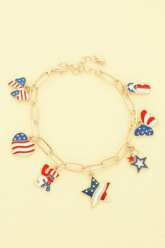 Americana Flag Charm Bracelet Featuring Enamel Trinkets