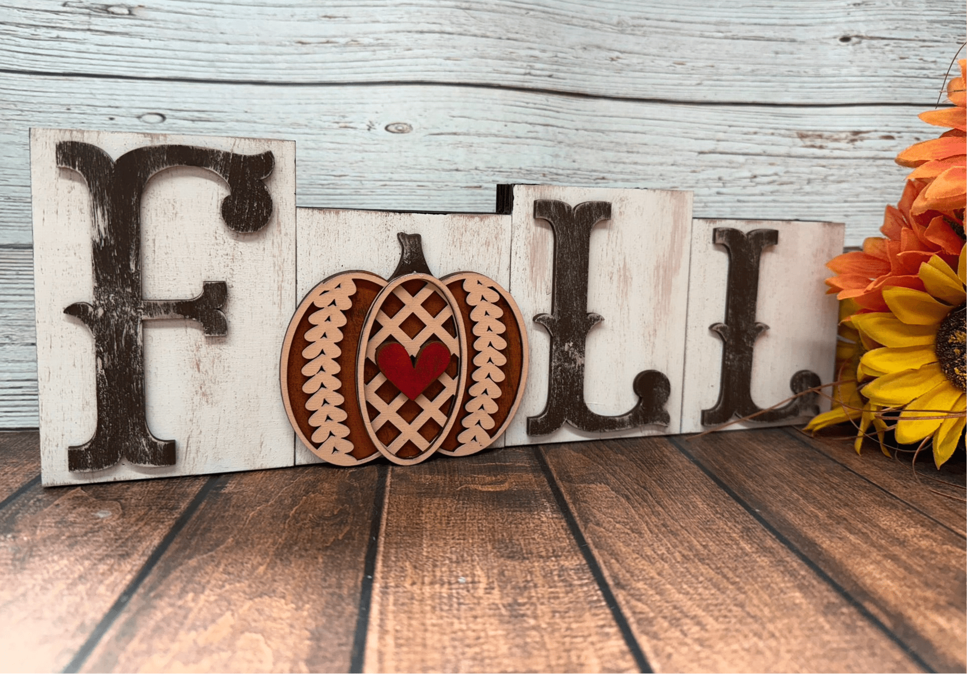 Fall Pumpkin Word Block, White Peach Orange Accent, Rustic Autumn Gift, Perfect for Fall Decor Lovers