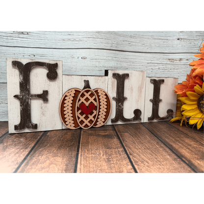 Fall Pumpkin Word Block, White Peach Orange Accent, Rustic Autumn Gift, Perfect for Fall Decor Lovers