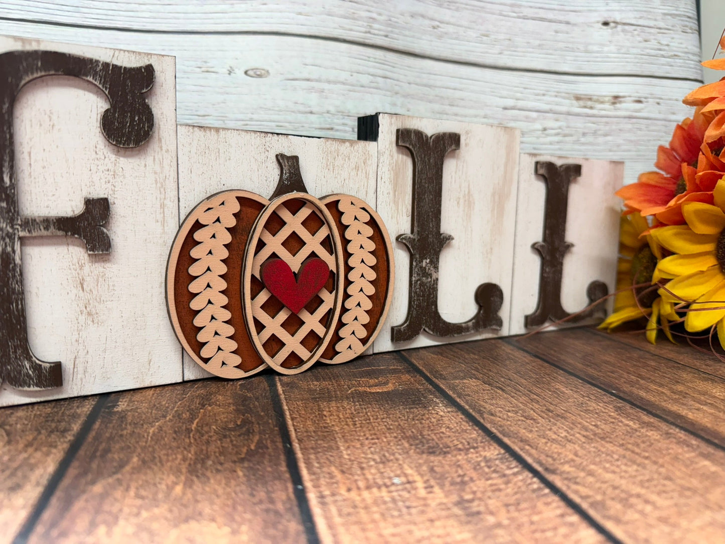 Fall Pumpkin Word Block, White Peach Orange Accent, Rustic Autumn Gift, Perfect for Fall Decor Lovers
