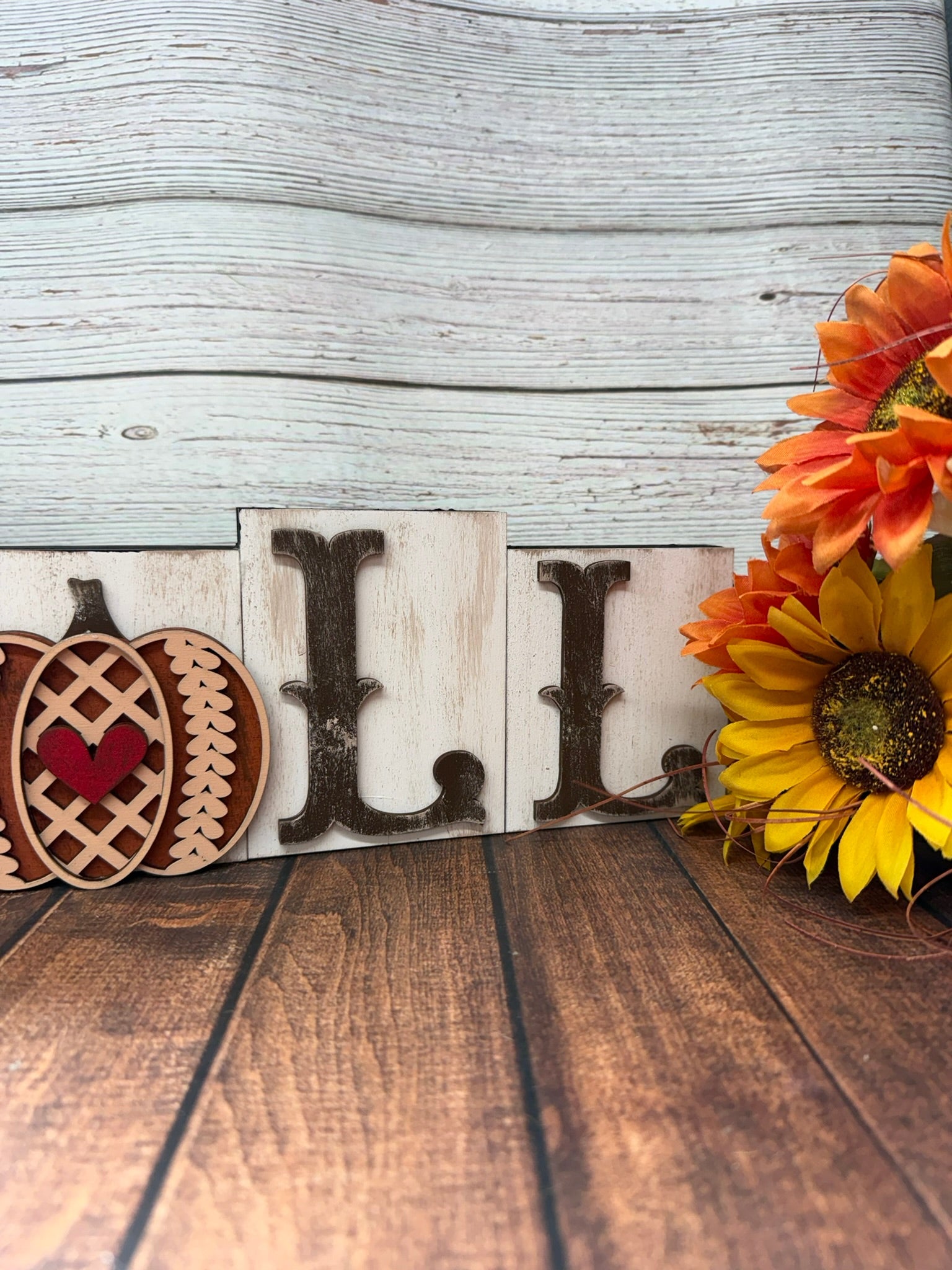 Fall Pumpkin Word Block, White Peach Orange Accent, Rustic Autumn Gift, Perfect for Fall Decor Lovers