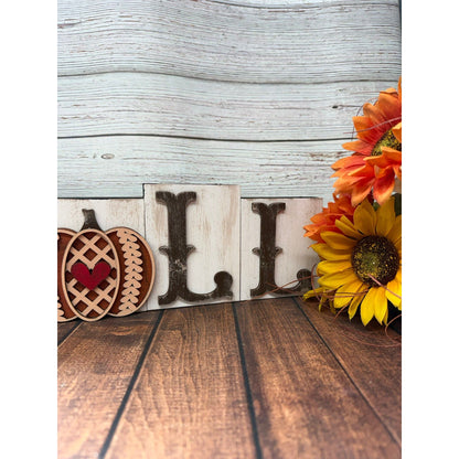 Fall Pumpkin Word Block, White Peach Orange Accent, Rustic Autumn Gift, Perfect for Fall Decor Lovers