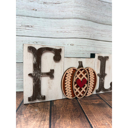 Fall Pumpkin Word Block, White Peach Orange Accent, Rustic Autumn Gift, Perfect for Fall Decor Lovers