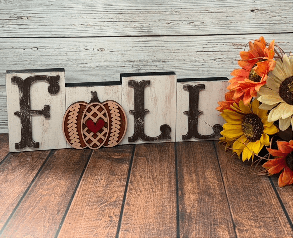 Fall Pumpkin Word Block, White Peach Orange Accent, Rustic Autumn Gift, Perfect for Fall Decor Lovers